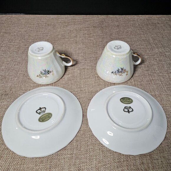 1950s Pair of Demitasse Tea Cups And Saucers With Lustreware Finish Englishman - Picture 10 of 13